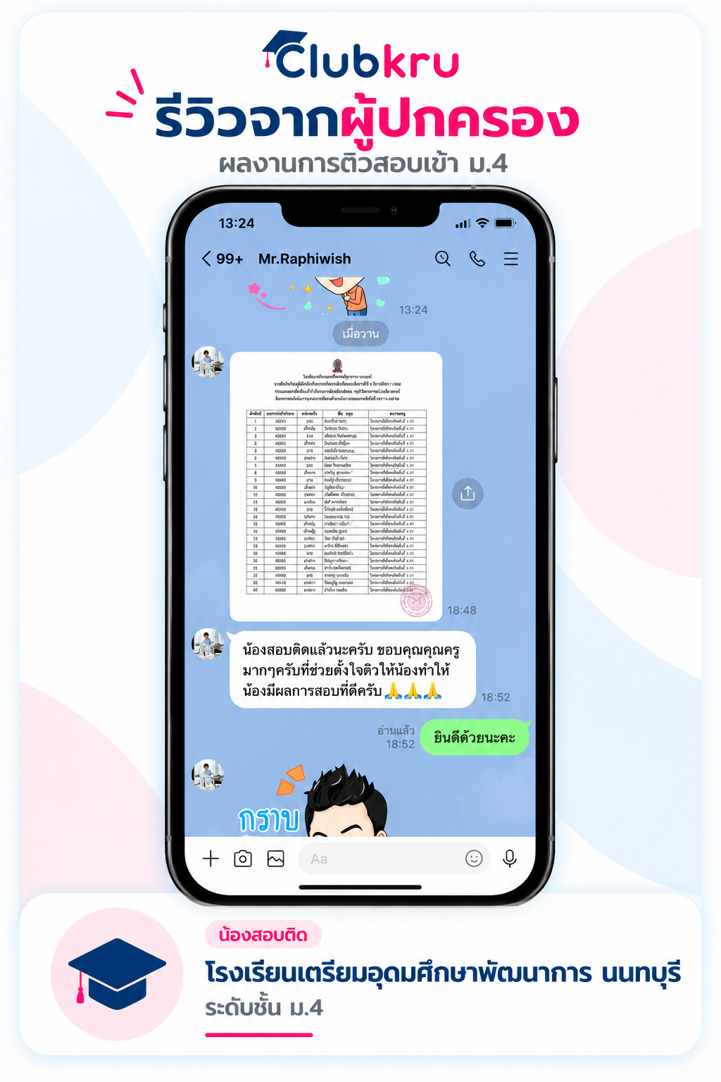 รีวิวผู้ปกครอง สอบติดเตรียมอุดมศึกษาพัฒนาการ นนทบุรี ม.4
